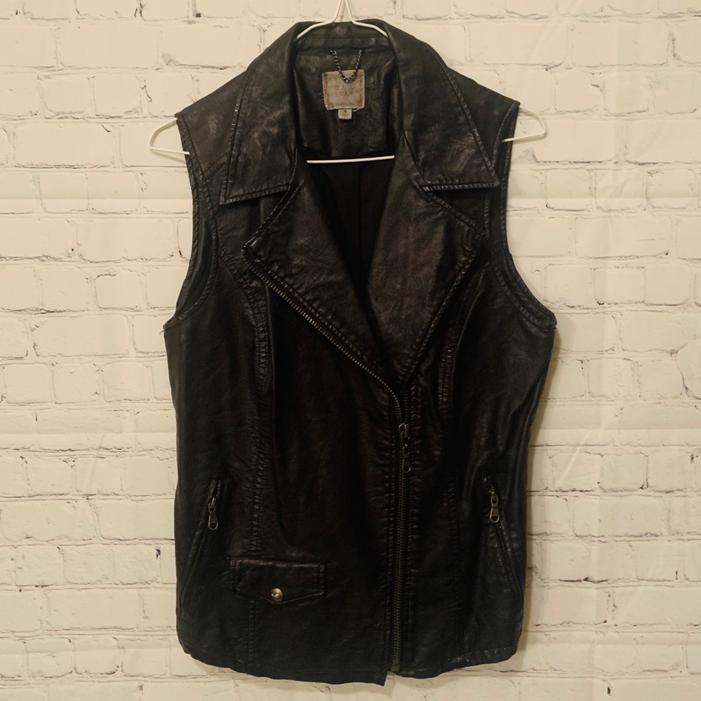 Women’s Black Swan Vegan Leather Vest Black Sz M